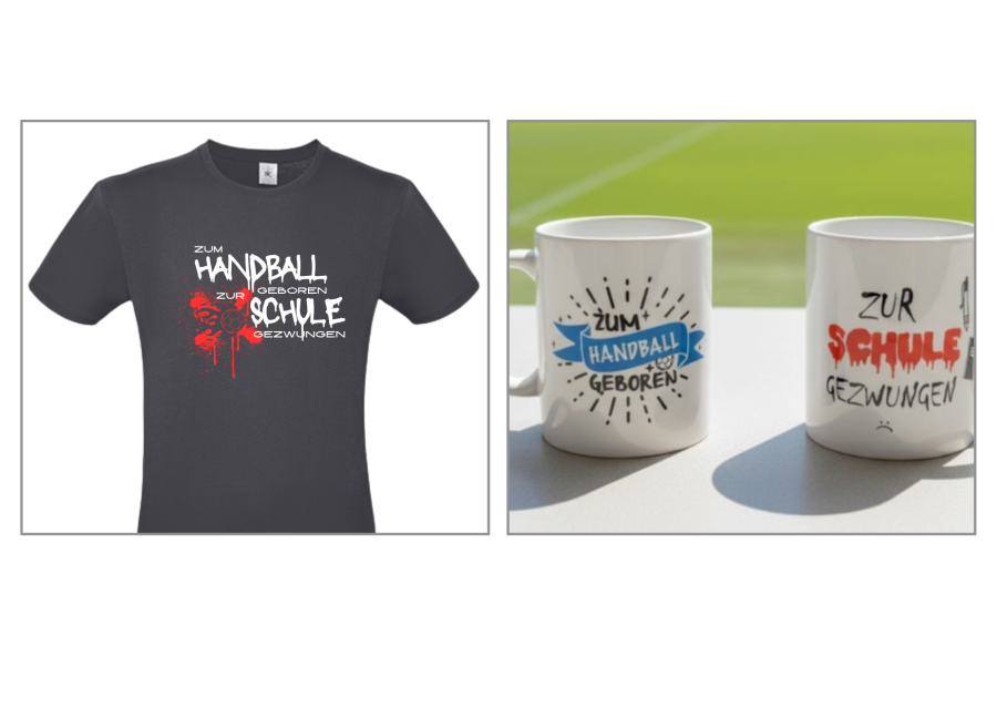 Set Shirt schwarz Handball Schule + Tasse