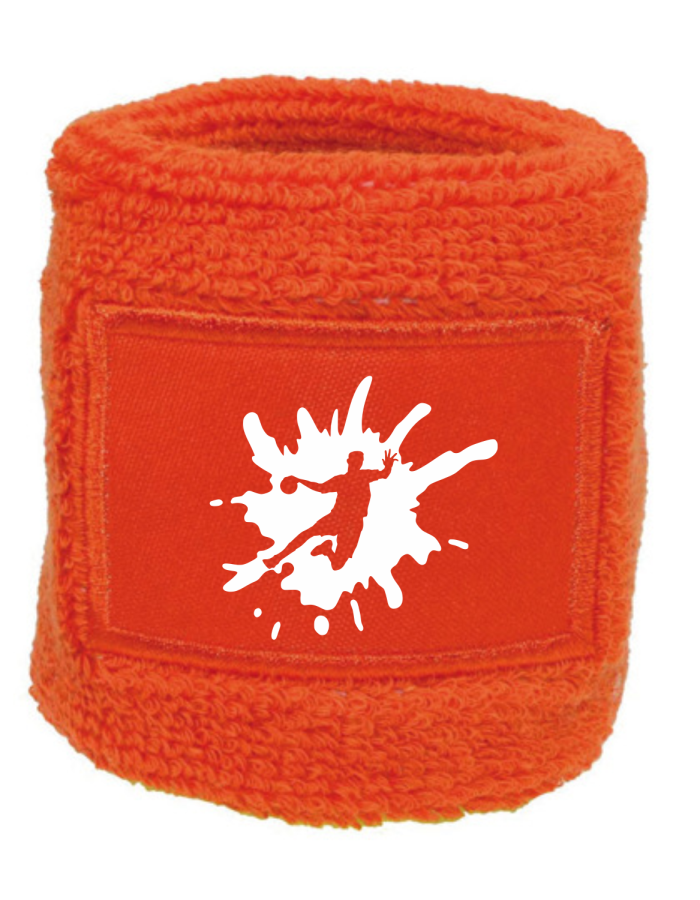 LöMO Schweißband orange Druck weiß